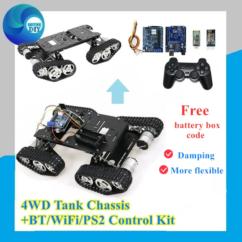 WiFi/Bluetooth/PS2 Control RC 4wd Robot Tank Chassis Kit Damping and Flexible Smart Metal Wheeled Chassis For Teaching/ DIY