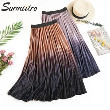 Женская юбка-миди с бархатом SURMIITRO, плиссированная юбка-градиент с высокой талией в корейском стиле для женщин осенью-зимой