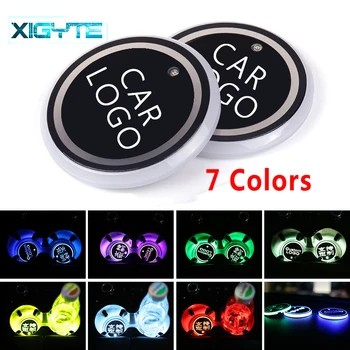 

2X Car Logo Light LED Cup Drink Holder Anti Slip For BMW Volkswagen Audi Ford Chevrolet Mitsubishi Atmosphere Lamp Accessories
