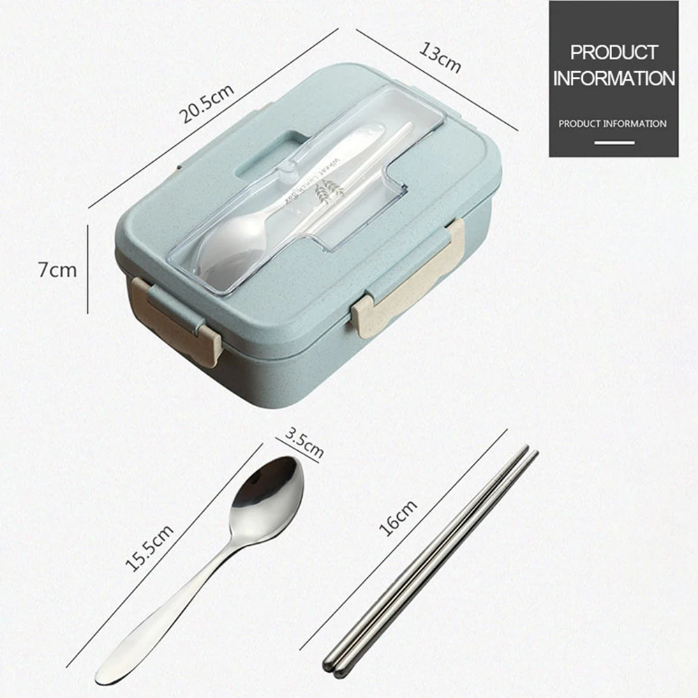 1000ml Portable Outdoor Bento Boxs Microwave Lunch Box Wheat Straw Dinnerware Food Storage Container Kids School Office