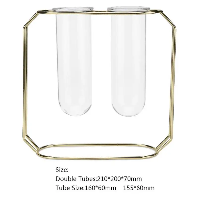 Nordic Vase Rose Gold Style Transparent Tube Glass Iron Art Ceometric Shape Flowerpot Home Wedding Accessories Decor