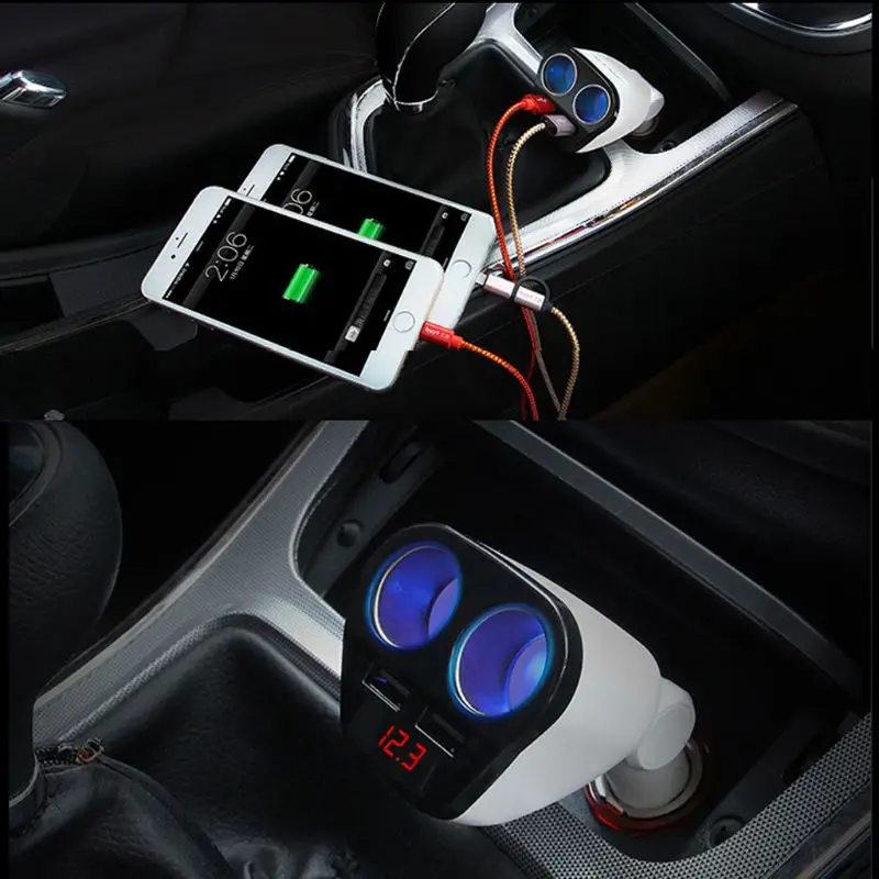 Автомобильный зарядный конвертер, двойной USB разветвитель для прикуривателя, адаптер, подходит для 12 В, 24 В, 120 Вт, СВЕТОДИОДНЫЙ монитор напряжения, автоаксессуары