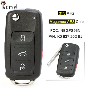 Keyforkess 315MHz Megamos AES ID88 FCC: muslimb 5 k0 837 202 BJ Smart Remote Key Fob per VW VolksWagen Jetta Passat Tiguan 2017 2018
