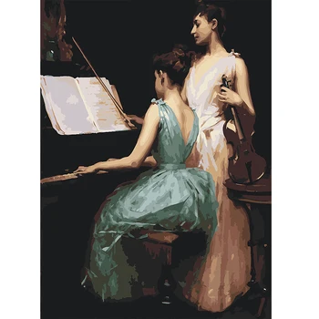 

DIY Pictures By Numbers Girl playing piano Canvas Oil Painting Flowers For Living Room Diy Frame Wall Art Home Decoration