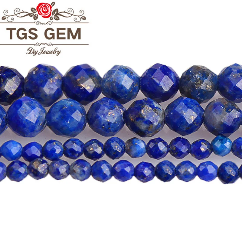 Круглые бусины с натуральным граненым Лазуритом маленькие сверкающие 2/3/4/5 мм