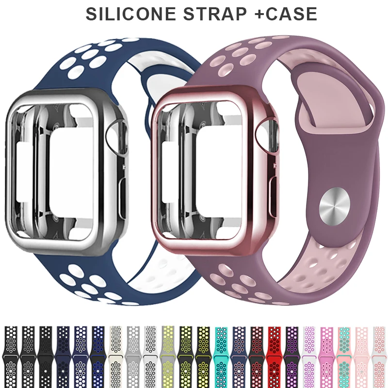 Силиконовый спортивный ремешок для часов+ чехол относится к apple watch 5 4 3 2 1 серии 38 мм/42 мм, ремешок для наручных часов iwatch, 40 мм 44 браслет наручные аксессуары