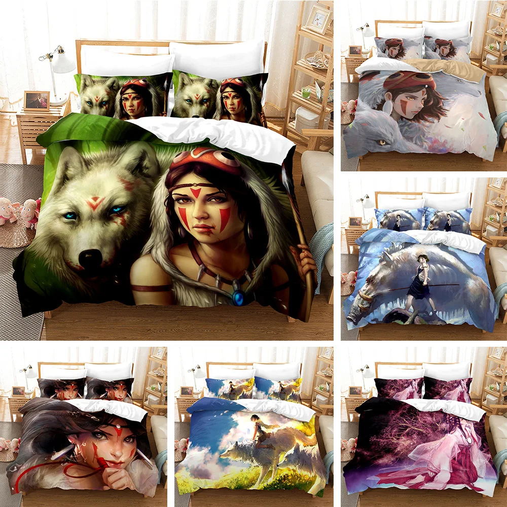 

Princess Mononoke Beddengoed Set Anime Adult Kids 3D Gedrukt Dekbedovertrek Met Kussensloop Twin Volledige Queen King Size