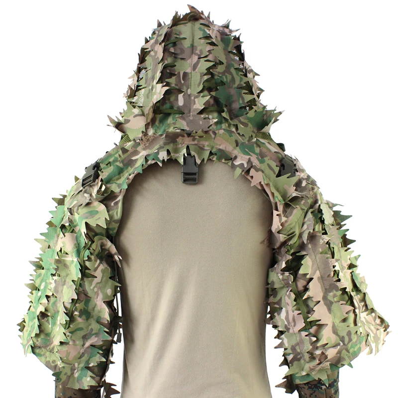 Outdoor Camo 3D Snow Wild Zipper Ghillie Suit for Paintball Airsoft Hunting 