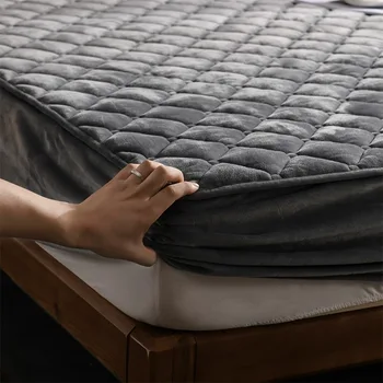 

Bed Cover Plush Fabric Quilted Mattress Protector Thicken King Mattress Topper for Bed Anti-mite Twin Bed Mattress Cover