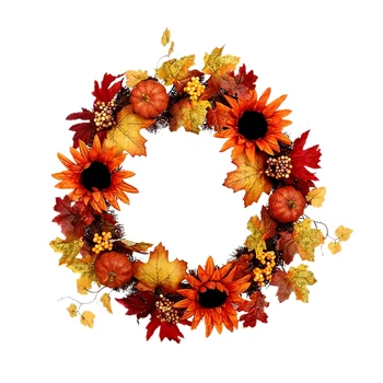 

DSHA Pumpkin Harvest Fall Front Door Wreath 22 Inch Led Winter Decorative Wreath for Halloween and Thanksgiving Home Indoor or