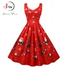 Women Christmas Dress Sexy Spaghetti Strap Vintage Midi Party Vestidos Robe Santa Snowflake Print Xmas Clothes