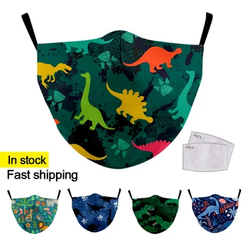 

Cute Dinosaur Children Print Mask Fashion Washable Masks Kids Face Cover Animal Pattern Fabric Reusable Masks