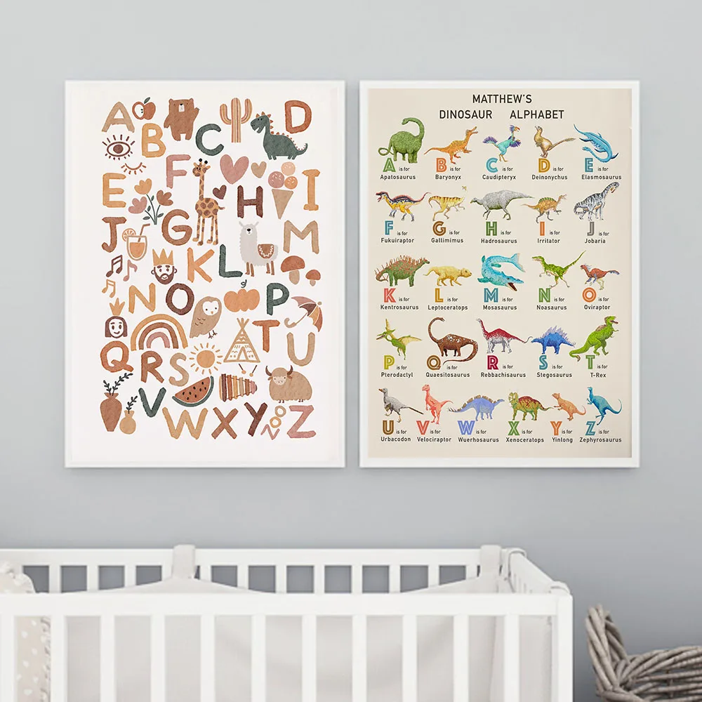 L'Alfabeto Sun Dinosaur Lion Bird Wall Art Canvas Painting Nordic Posters And Prints Cartoon Wall Pictures For Kids Room Decor