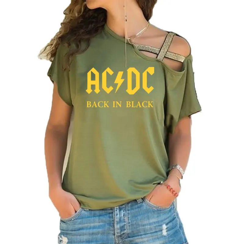 Группа ACDC футболка в стиле рок женские ACDC с буквенным принтом футболки хип хоп Рэп музыка асимметричное, с короткими рукавами Skew Крест повязки топы тройник - Цвет: 4