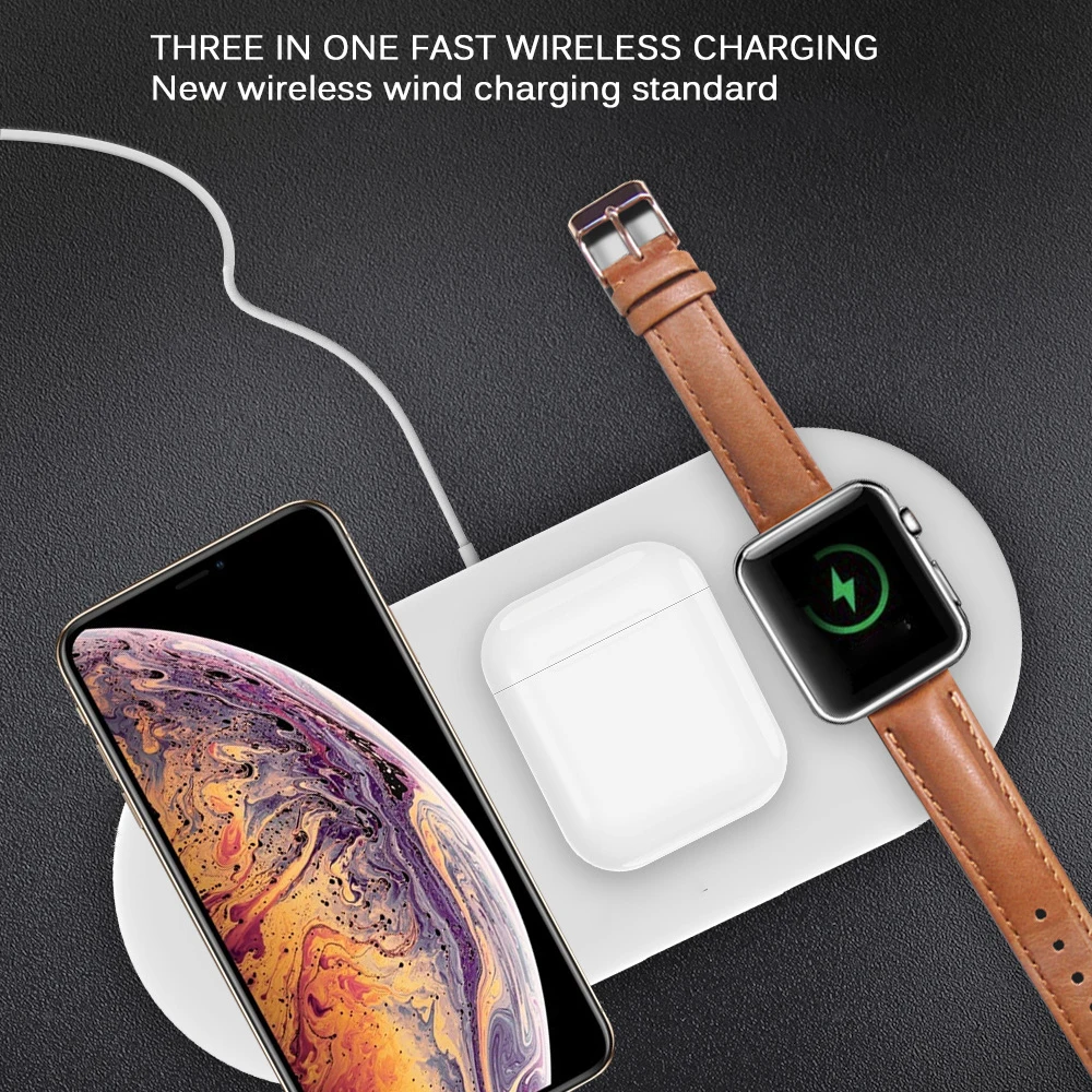 

QI Fast Wireless Charger 3 in 1 10W Type C for iPhone 11 Pro Max 8 Plus Wireless Charging Pad for Apple Watch Airpods 2 Pro
