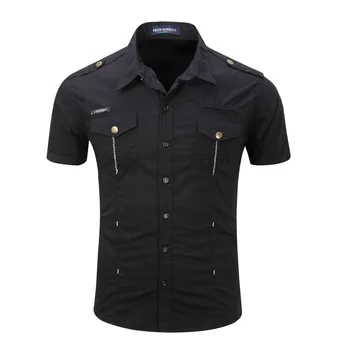 

100% Cotton Mens Shirts Casual Short Sleeve Pockets Slim Fit Men Shirt