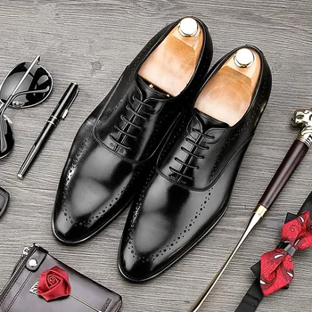 

ARUONET Top Quality Leather British Style Shoes Men Non-Slip Suits Shoes British Style Men Dress Shoes Zapatos De Vestir Hombre