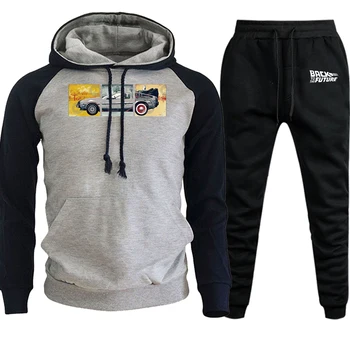 

Back To The Future Sweatshirts Men Raglan Hoodies New 2019 Autumn Winter Casual Hip Hop Pullover Suit Hooded+Pants 2 Piece Set