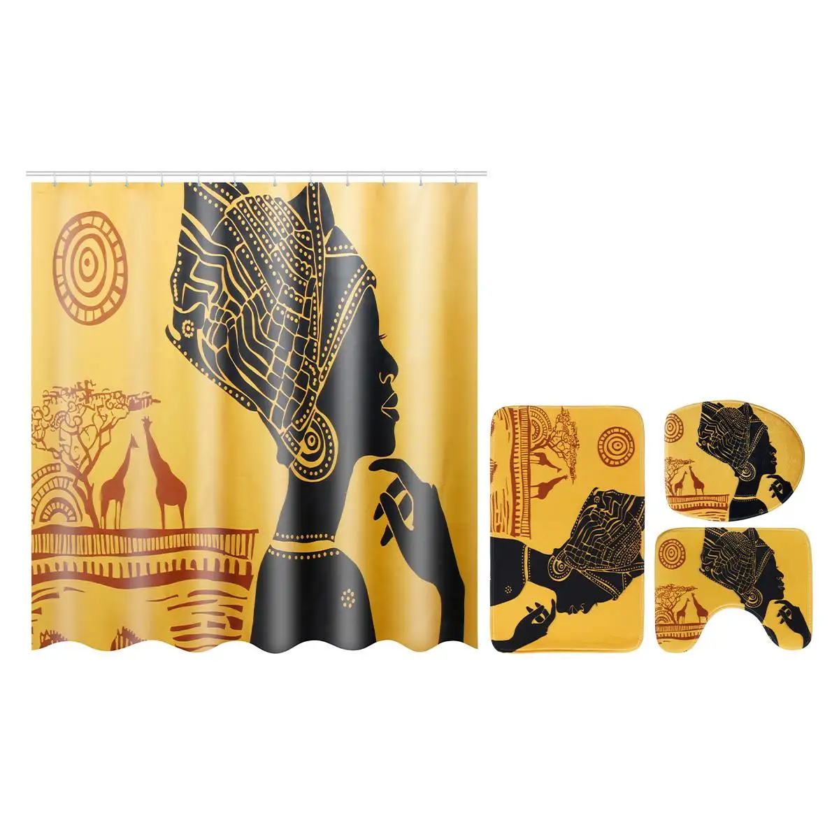 Curtain Mat 4 шт./компл. душ Шторы коврик для ванной, комплект в африканском стиле, женская модель пьедестал коврик крышки унитаза чехол Противоскользящий коврик Ванная комната Шторы s - Цвет: Curtain Mat