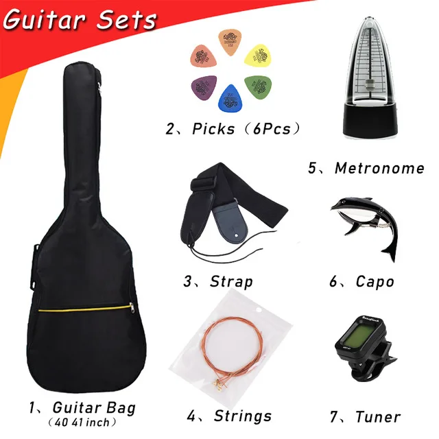 38 дюймов Акустическая гитара для применения студентами гитара для начинающих гитара отличная липа гитара со Струнами Инструмент AGT59 - Цвет: Accessory set