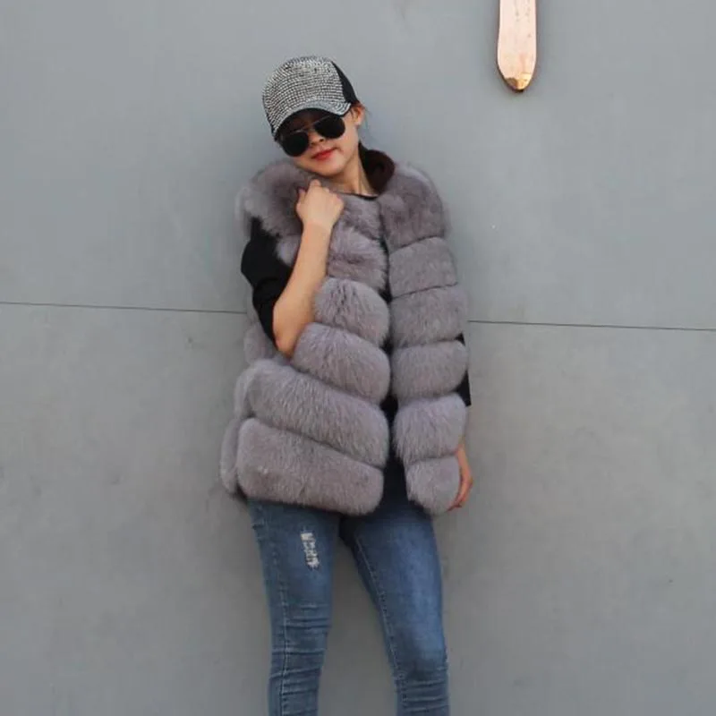 

Women's Fox Fur Vest Autumn And Winter Casual Comfortable Solid Color Thick Warm Medium Long Real Fox Fur Vest Female