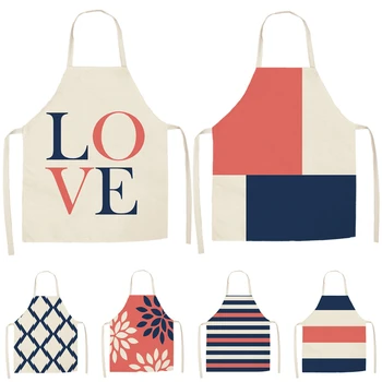

1Pcs Colorful Geometric Pattern Cleaning Aprons Home Cooking Kitchen Apron Cook Wear Cotton Linen Adult Bibs 53*65cmWQL0139
