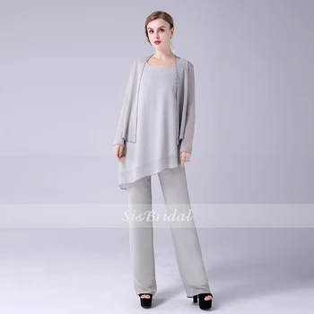 

Jewel Straps Natural Chiffon Jumpsuits Three-Piece Set For Wedding Party