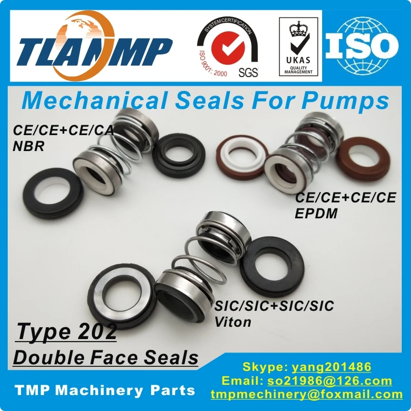 202-25 Double Face Mechanical Seals (Material: CE/CE/EPDM ,CA/CE/NBR, SiC/SiC/Vit) Shaft Size 25mm, Outersize of Seat 41mm