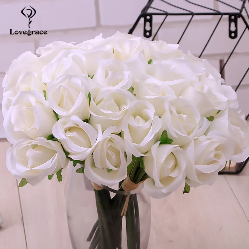 Lovegrace букет роз цветок искусственного шелка 12 головок розовое платье подружки невесты держат букет цветов розового цвета и цвета шампанского для дома Свадебный декор