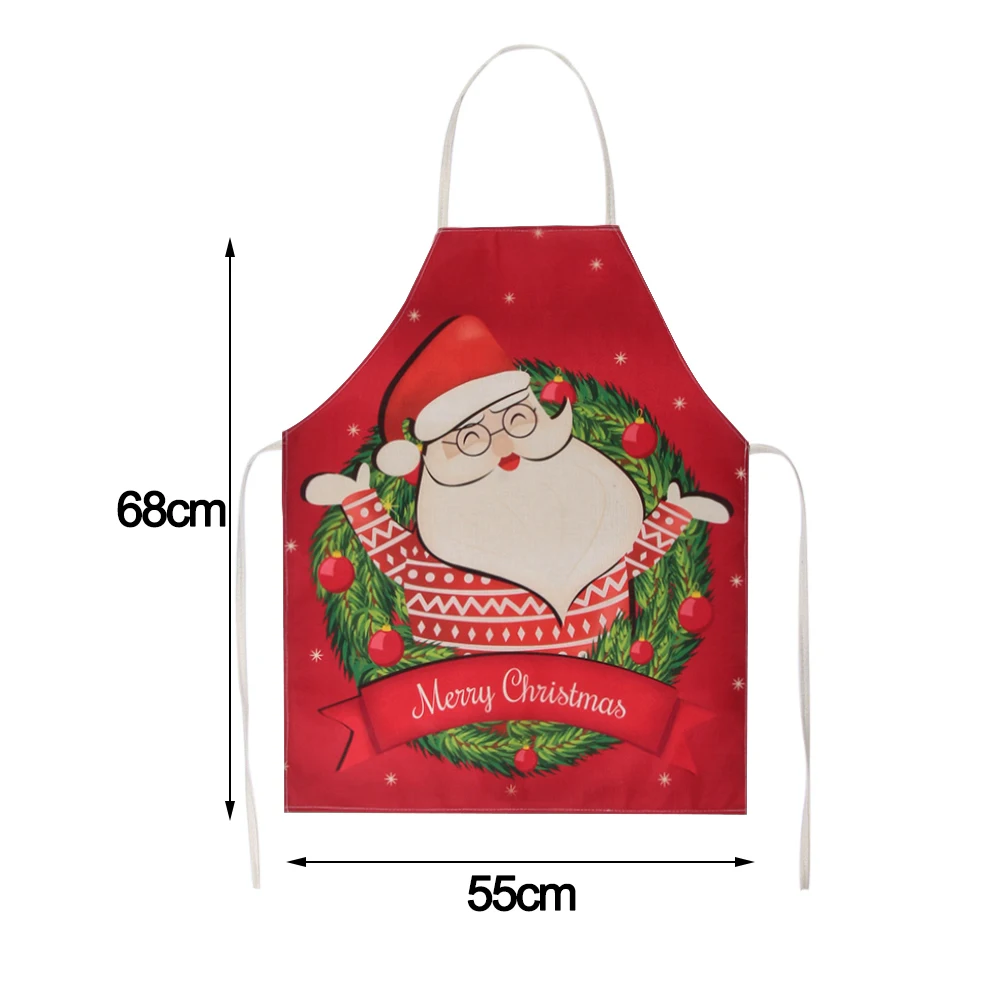 7Styles Red Christmas Apron Cotton Linen Xmas Decor Pendant Adult oil-proof Bibs Home Kitchen Cooking Accessories 55*68cm