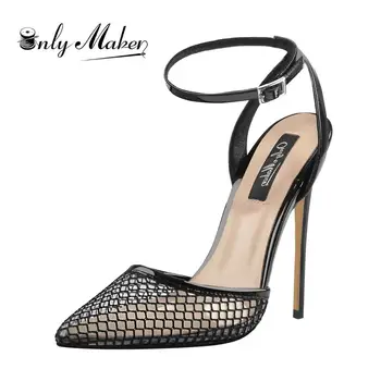 

Onlymaker Women's Pointed Toe Sandals Slingback Stilettos Thin High Heels Sandals Ankle Buckle Strape Summer Big Size Black Shoe