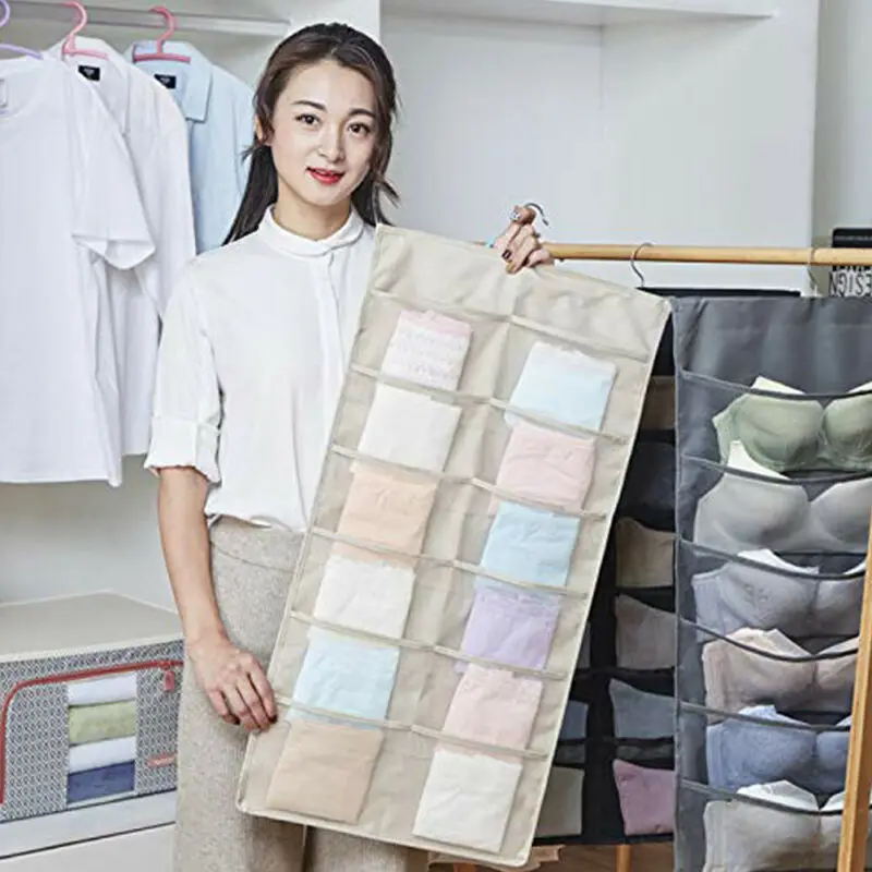 

15/30Grids Multifunction Wardrobe Underwear Bags Storage Double-sided Use Hanging Make Up Organizer Household Shelf Clear Socks