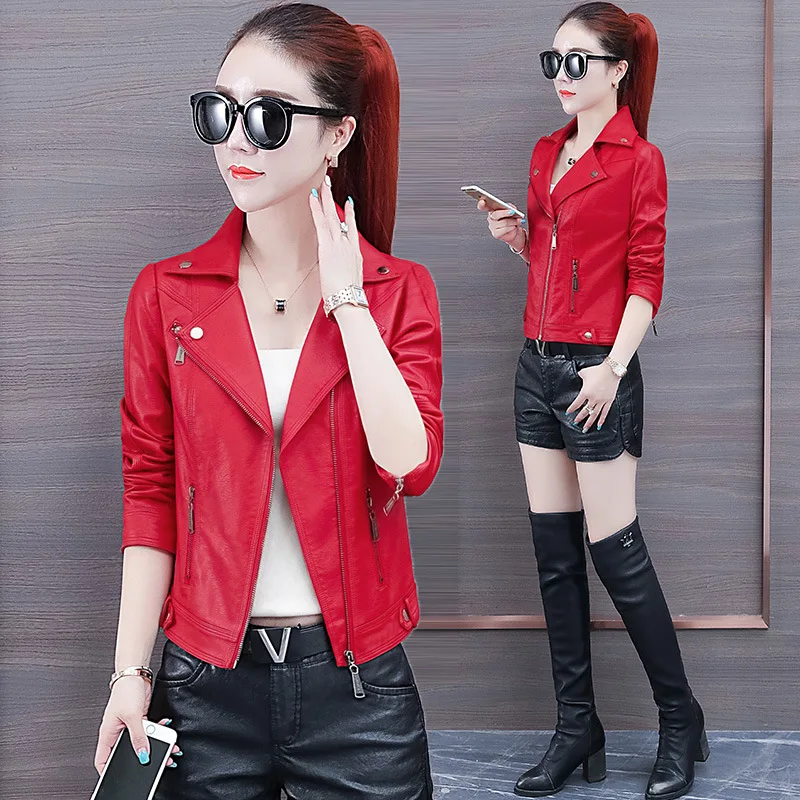 

Autumn Women's Small Leather Coat Women's 2019 New Style Spring And Autumn Loose-Fit Korean-style Short Biker Jacket WOMEN'S Dre