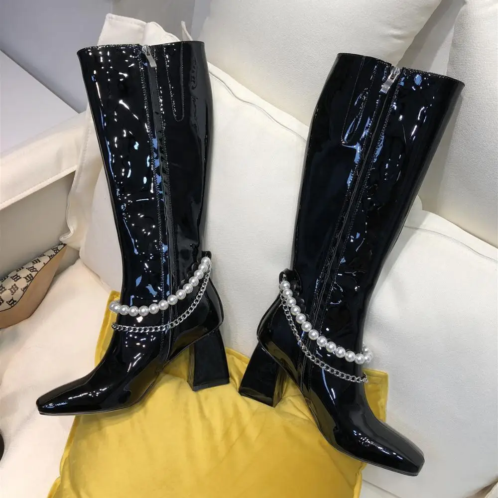 Botines Mujer/Сапоги до колена на высоком каблуке; Botas Mujer; сапоги с отделкой бисером; женская кожаная Роскошная обувь; Bota Feminina; женская обувь; zapatos De Mujer