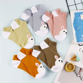

5pairs/lot summer kawaii cute harajuku gifts for women cotton socks casual funny Korean cartoon rabbit fashions ankle women sock
