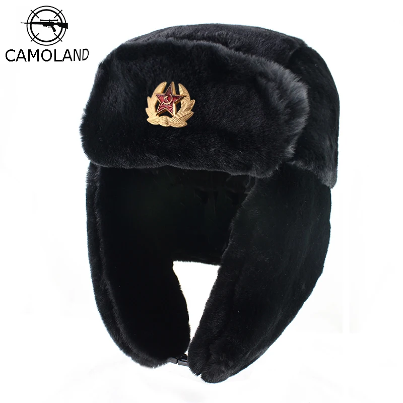  CAMOLAND Soviet Trapper Trooper Hat Mens Army Military Russian Ushanka Bomber Hat Winter Warm Caps 