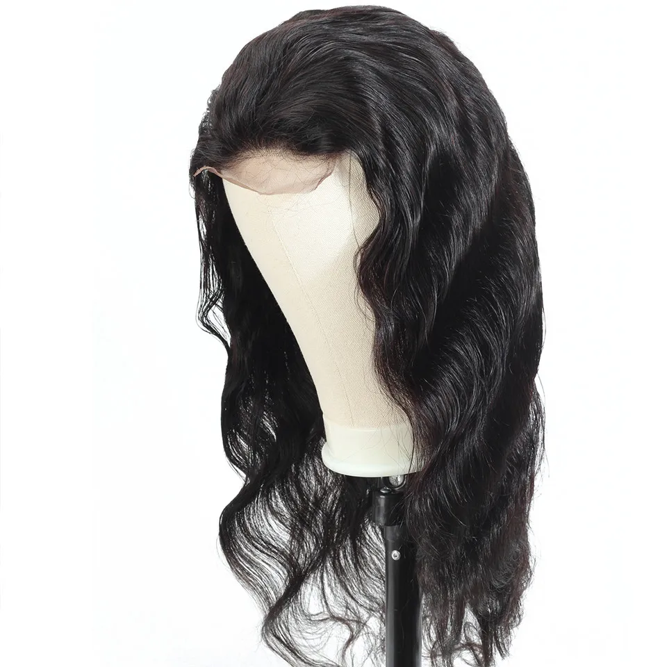 Ceny 4x4 zamknięcie koronki peruka peruka body wave nie Remy ludzkiego włosa Frontal peruki średniej stosunek 150% gęstości środkowa część peruka BUGUQI