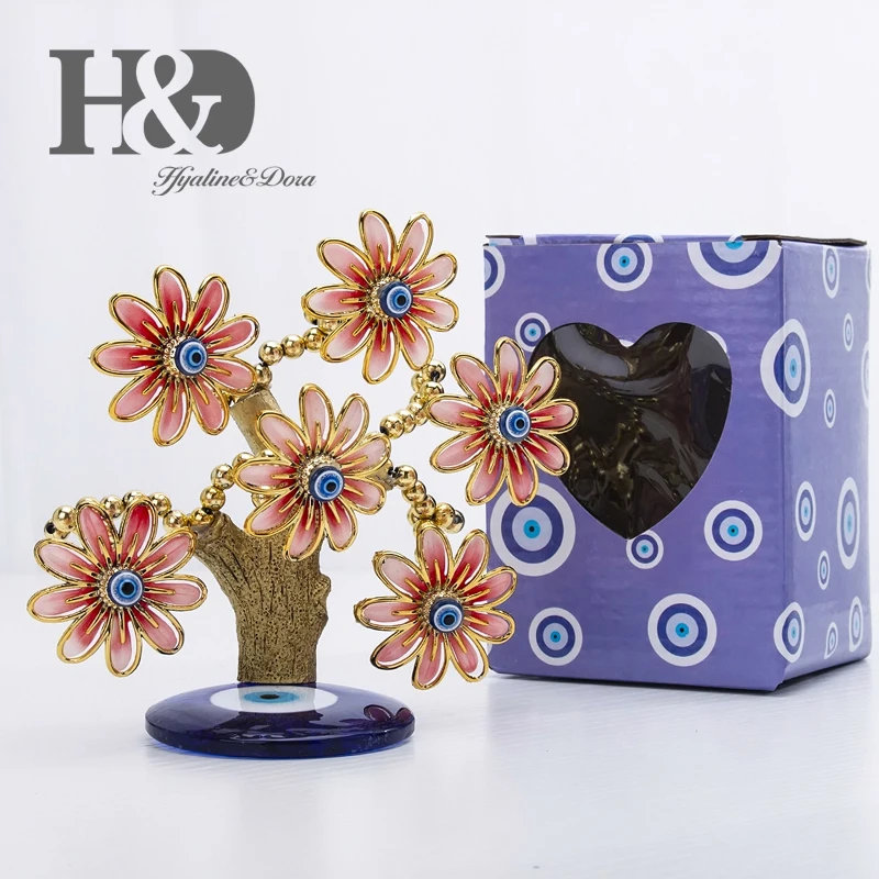 H&D Fengshui Lucky Flower Tree Turkish Blue Evil Eye Tree Figurine Protection for Money Fortune Tree Home Decorative Eye Gift