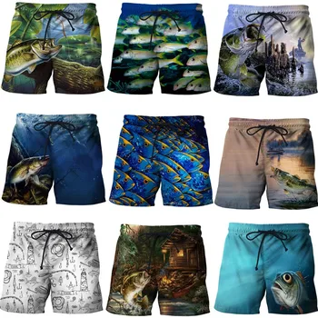 

Casual Beach Pants 3D Printed Fish Pattern Quick Dry Summer Mens Siwmwear Men Beach Board Shorts Drawstring Shorts Watersports