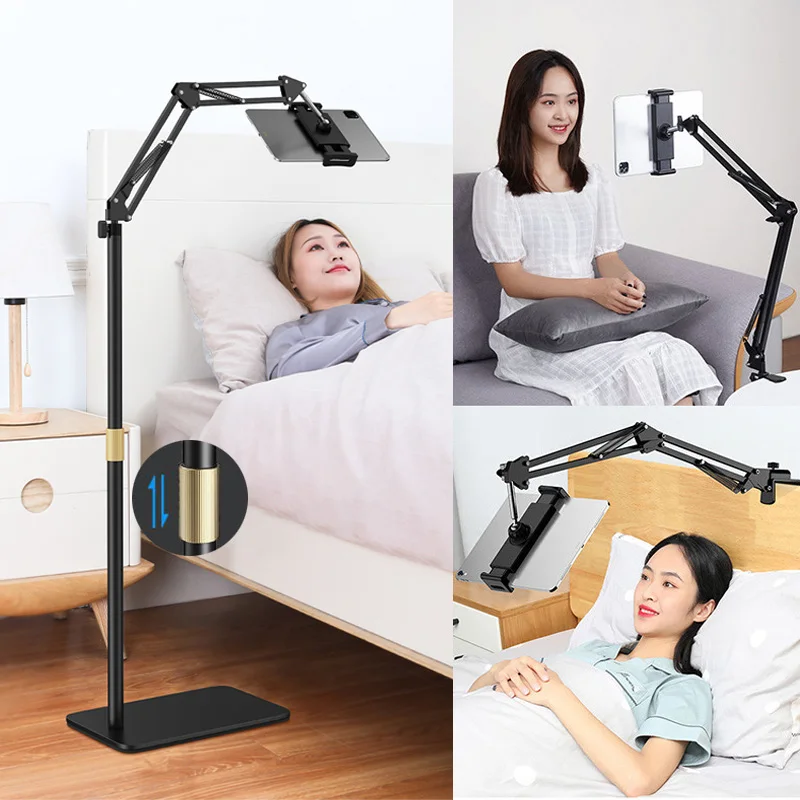 160cm Height Adjustable Floor Tablet Stand Foldable Arm Phone Holder Support for 4-13'' iPhone iPad pro 12.9 Lounger Bed Mount |