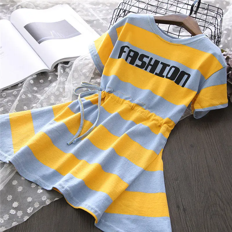 Summer Girl Dress For Girls Striped Cotton Casual Style Teenage Kids Clothes 6 7 8 10 12 13 Year | Детская одежда и обувь