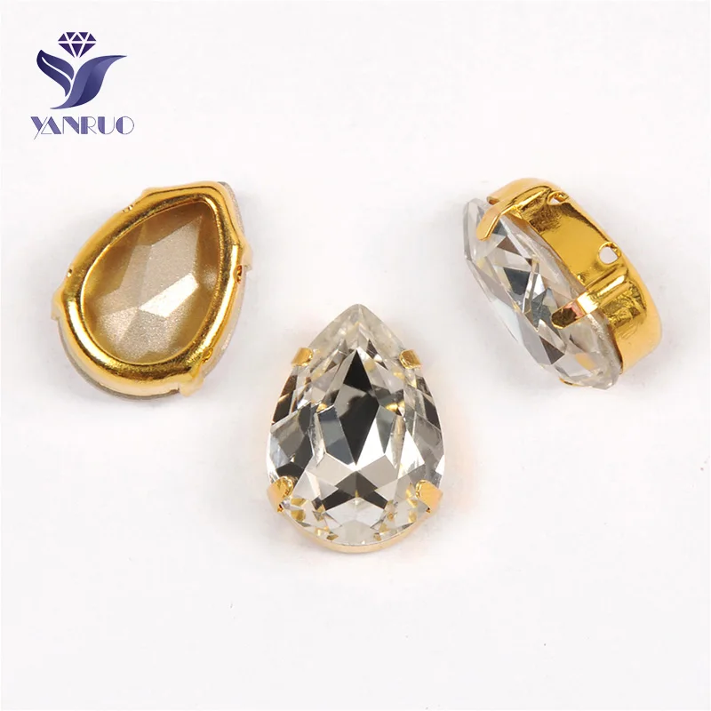 With Gold Claw Yanruo 4320 все размеры кристально чистые капли стеклянные камни Точка назад пришить на стразы аппликация ручной работы Блеск страз - Цвет: With Gold Claw