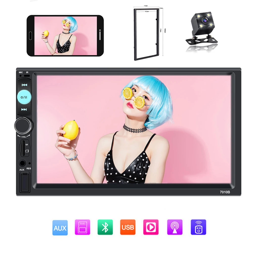 

7010B Autoradio 2 din car radio 2Din 7" HD Touch Screen Multimedia player 12V car Stereo mirrorlink Bluetooth Rear View Camera