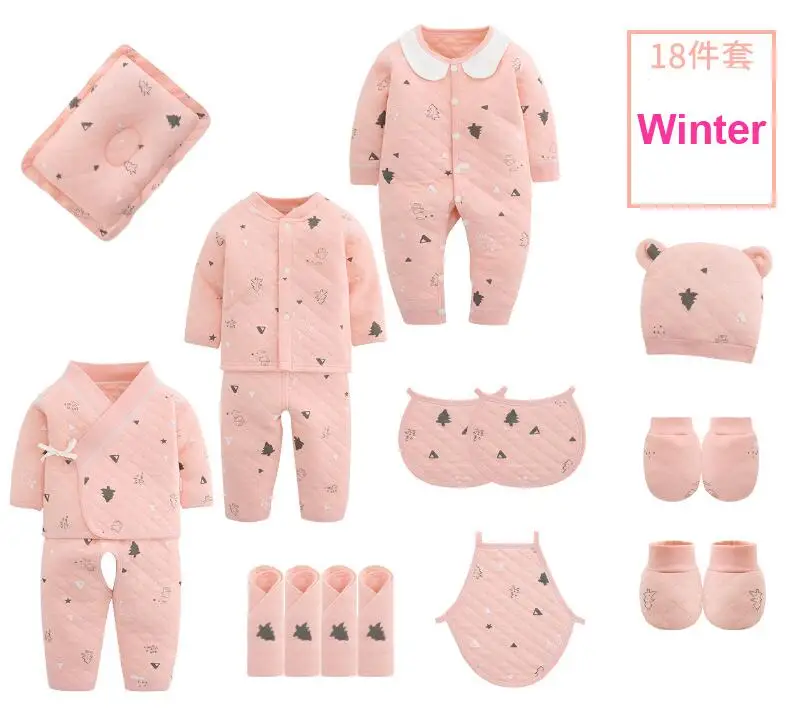 Winter 18 sets 18 шт./От 0 до 3 месяцев, весенне-осенняя одежда для новорожденных, хлопок, детская одежда, костюм унисекс, комплект одежды для маленьких мальчиков и девочек - Цвет: Winter 18 sets