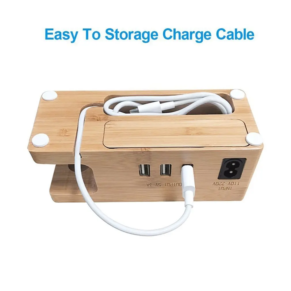  Bambus Holz 3-port USB-Lade Dock Station-Halter für iPhone für iWatch Universal Desktop Ladestation