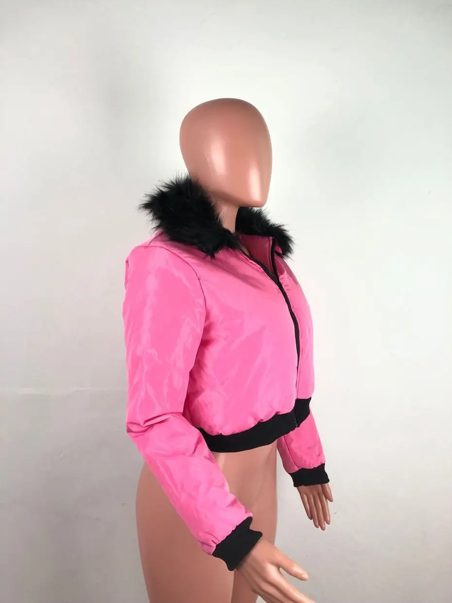 HAOYUAN зимняя куртка женская укороченная куртка-пузырь с воротником из искусственного меха плюс размер пуховое пальто ветровка-пуховик Куртка парка