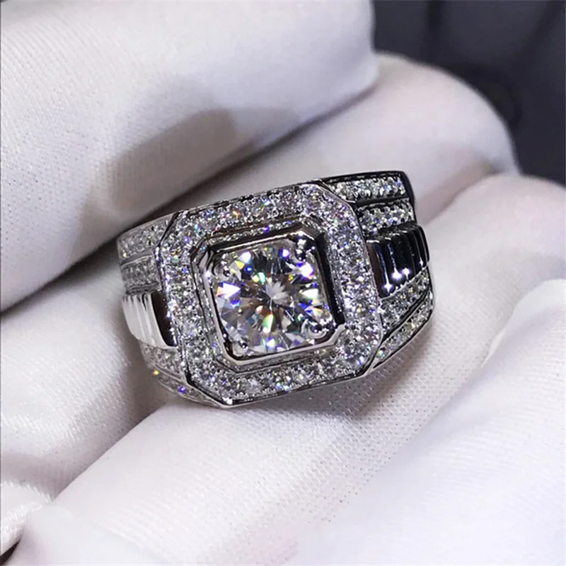 Classic Business Style Silver Color Crystal Men's Rings Fashion Party Wedding Engagement Male Ring Jewelry Hand Accessories silver ring wedding rings finger rings jewelry rings ring jewelry