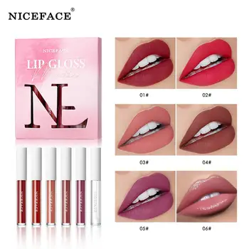 

Niceface 6 Colors/Set Matte Lip Gloss Set Nude Velvet Liquid Lipstick Kit Lips Makeup Waterproof Silky Metal Lipgloss Cosmetics