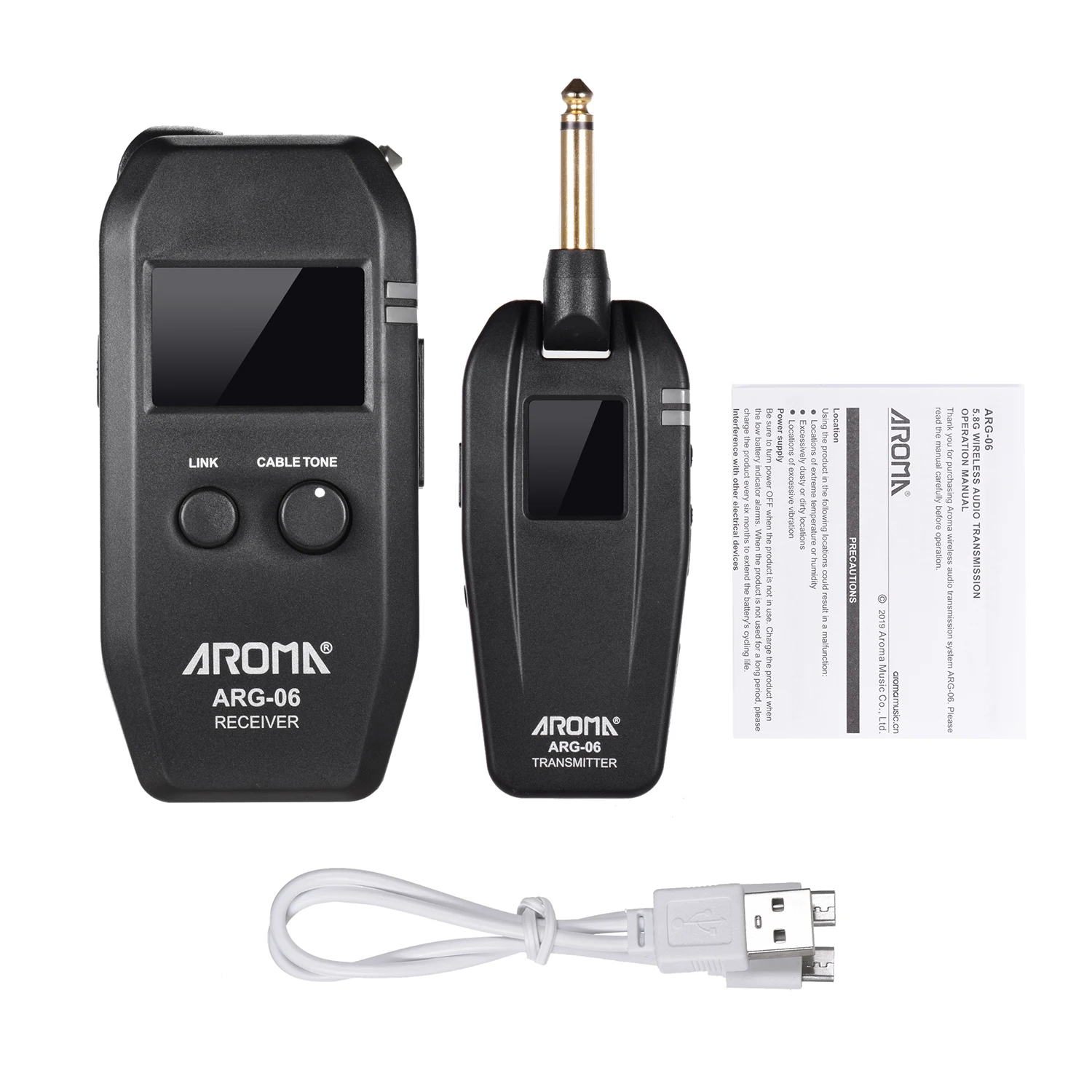 AROMA ARG-06 Guitar Wireless Transmission System Transmisster Receiver 6.35mm Plug 4 Channels Max. 35m Effective Range