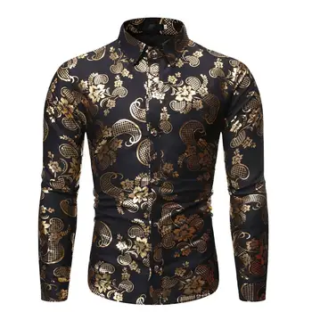 

Ethnic Style Men Shirt Long Sleeve Totem Print Turn Down Collar Streetwear Slim Fit Shirts Mens Shirts Camisa Masculina Chemise